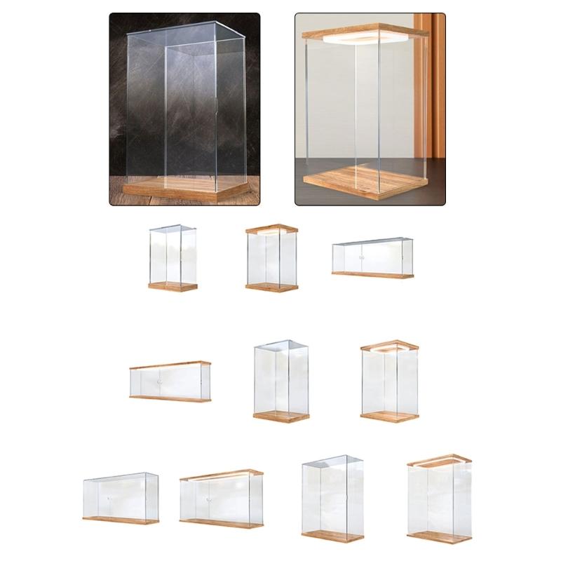 Clear Dustproof Plush Toy Organizers With Bamboos Base Acrylic Display Case For Bedroom And Study Room Storage