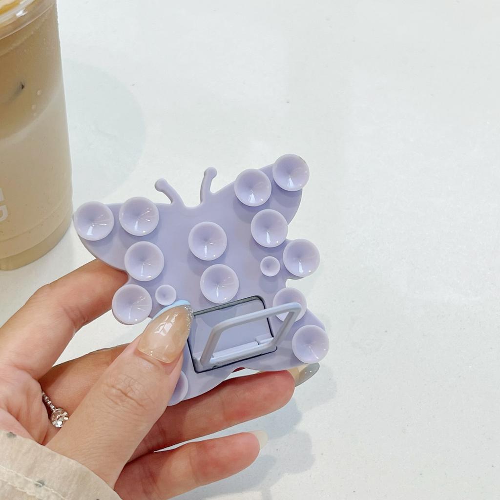 Butterfly Silicone Suction Cup Phone Stand Holder Portable Desktop Kickstand Square Ring Holder