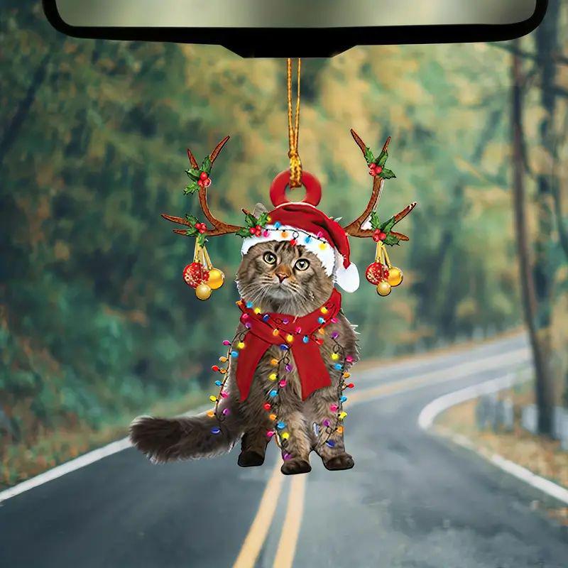 Christmas Kitten Acrylic Tree Pendant Ornament for Car Mirror