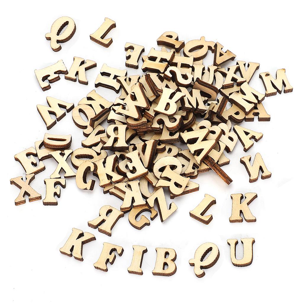 200PCs DIY Log Letter Shape Wood Sheet Educational Toy Crafts Decor for 26 English Letters