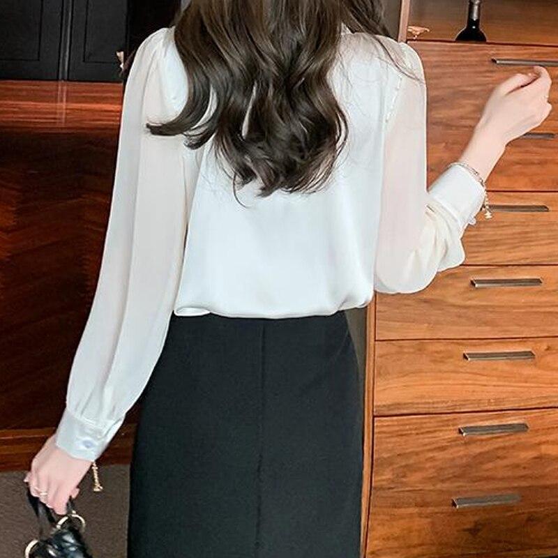 Sommer Chiffon Hemd 2023 Langarm Weiße Bluse Frauen Frauen Lose Elegante Weibliche Kleidung Frau Tops Günstige 25646