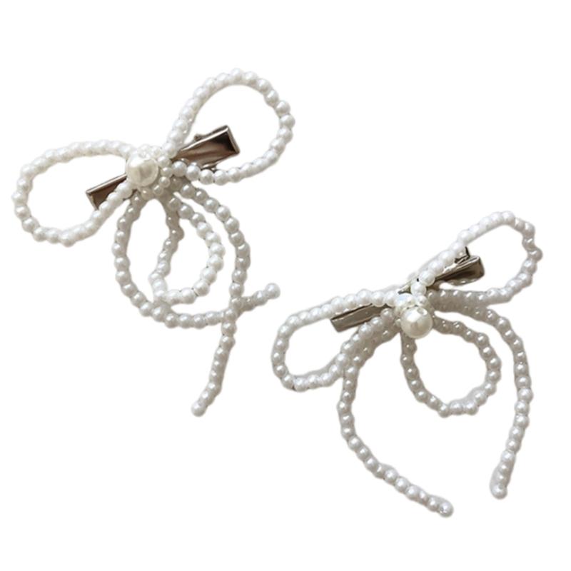 Artificial Pearls Bowtie Hairpin Duckbills Clip Barrettes Braids Clip Hair Decors