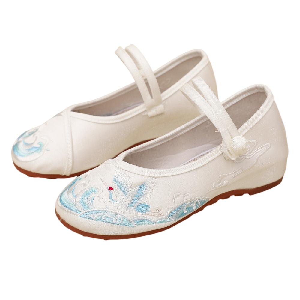 Soft Sole Children Hanfu Flat Shoes Chinese Style Embroidered Cloth Shoes  Casual Wear 28 белый