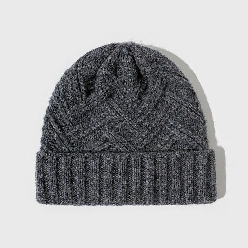 % Wool Knitted Hat Thickened Autumn and Winter Cold Hat Men's and Women's Warm Wool Hat Simple, Fashionable and Versatile Solid Color