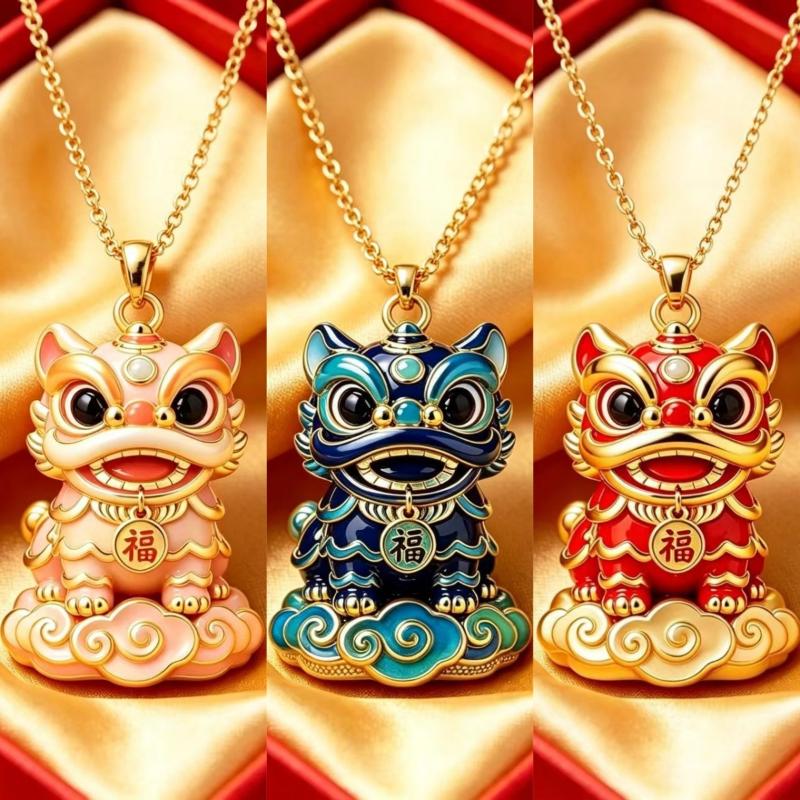 Guanyin Lion Dance Jade Rabbit Mandarin Ducks Pendant Necklace Chinese Modern Aesthetic Jewelry Fashion Gift