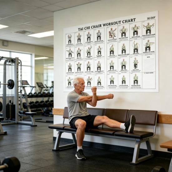 Tableau d'exercices de Tai Chi sur chaise pour seniors Plan d'exercices structuré de 30 jours avec Tai Chi assis et exercices de marche