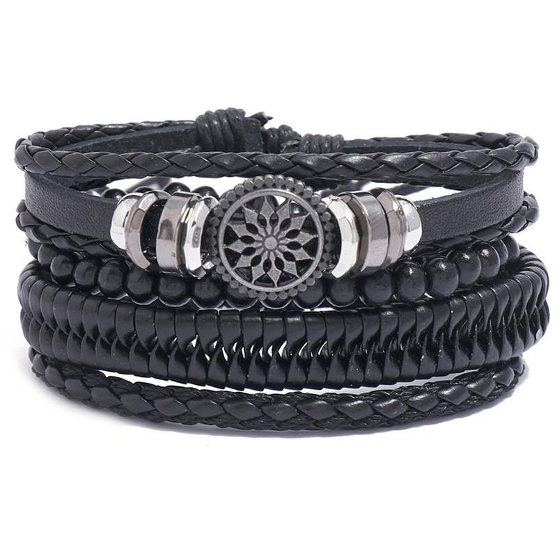 ZORCVENS Classic Hand-Woven Leather Bracelet Multilayer Men Bracelets Punk Beads Bangle for Friend Charm Jewelry Gifts
