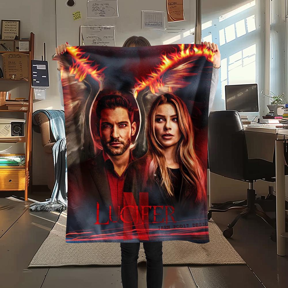 1Pc Lucifer Print Flannel Blanket, High quality Comfortable for All Seasons, Home Decor, Warmth and Comfort, Perfect for Gifts