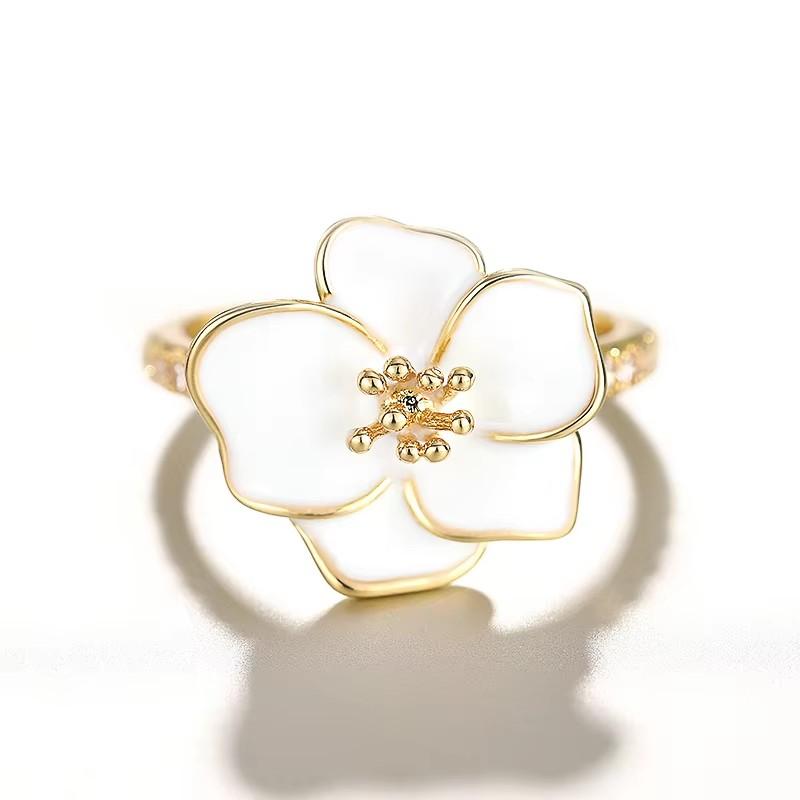 

Huitan Aesthetic White Flower Design Finger Rings for Women Handmade Enamel Rings Anniversary Gift Delicate Female Party Zircon 8