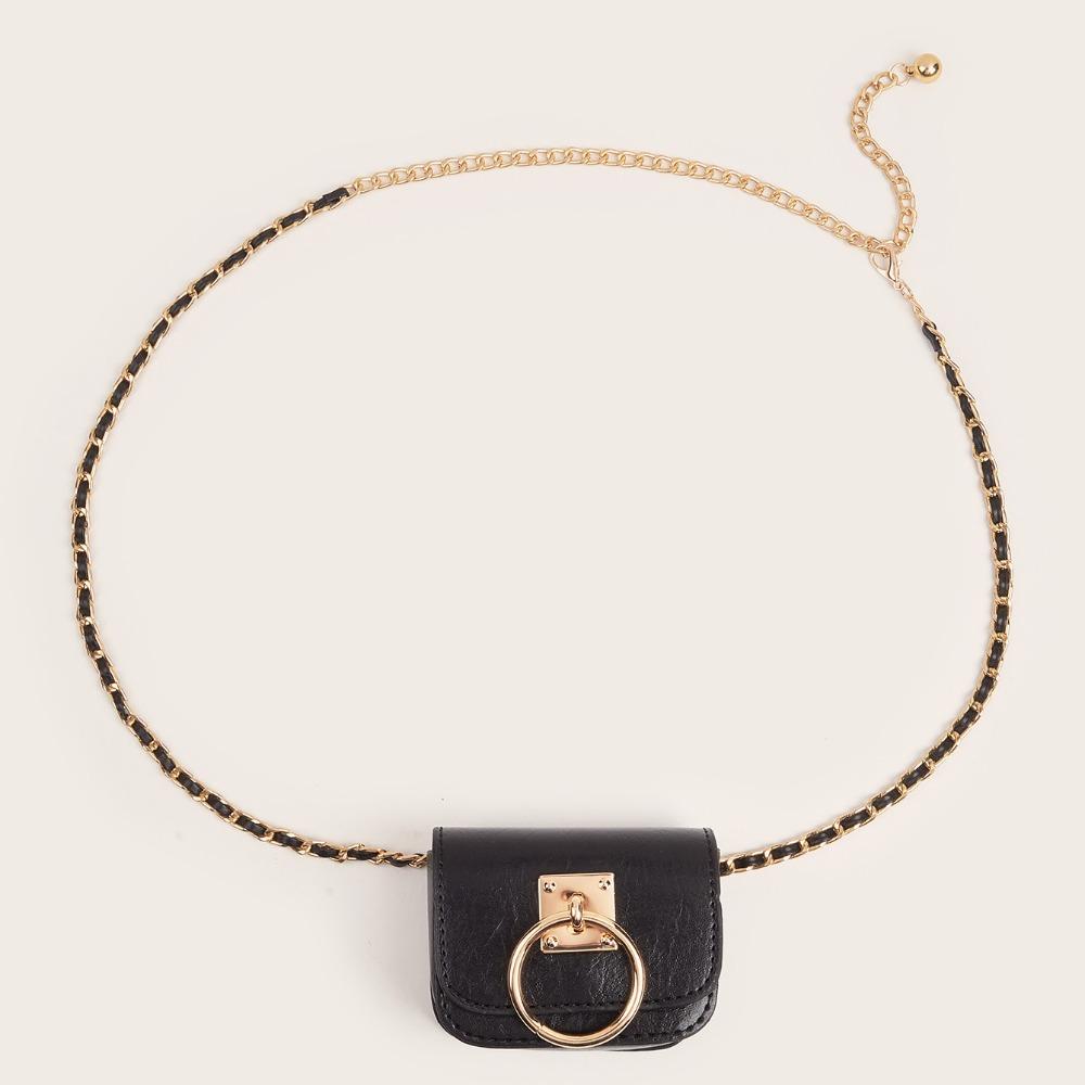 Zinc Zinc Alloy PU Leather Waistband Jeans Decor Waist Bag Fashion Belt with Waist Pack  Streetwear