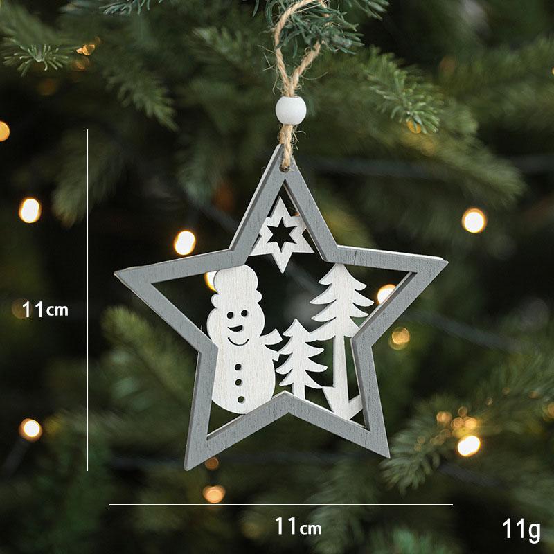 Cross Border Hot Selling Gray Wooden Hollow Christmas Pendant Wooden Wooden Creative Christmas Tree Hanging Decoration