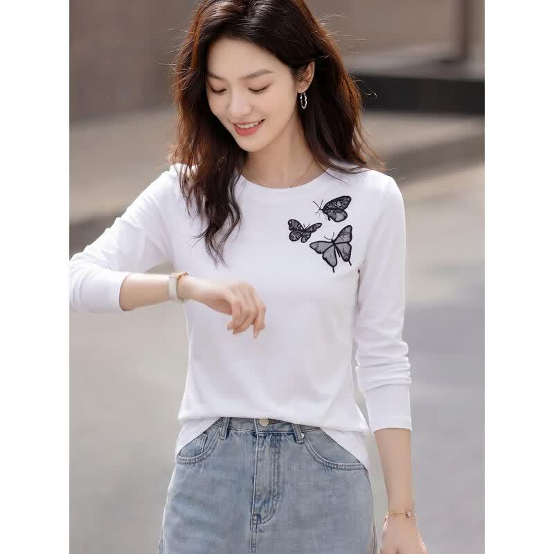 Women's Pure Cotton Long-Sleeve Round Neck T-Shirt