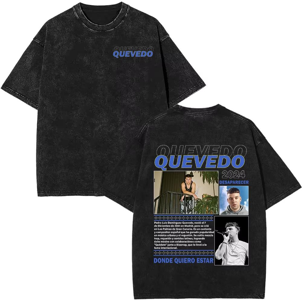 Rapper Quevedo Buenas Noches Vintage Washed T Shirt Mens High Quality Short Sleeve Tshirts Fashion Oversized Harajuku Tshirts