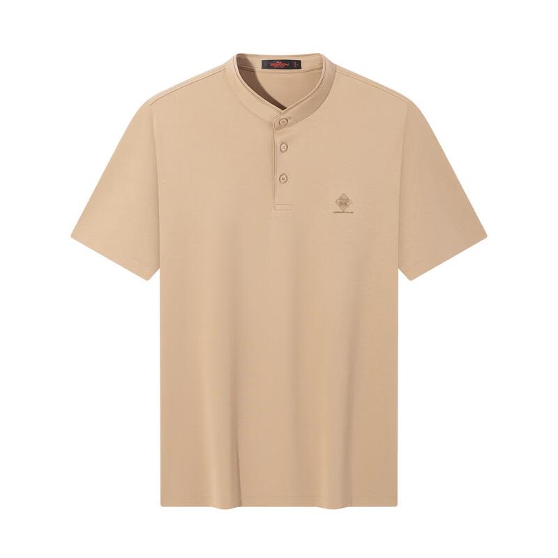 SEVEN Men's Linen Blend Stand-Collar Short Sleeve Polo Shirt