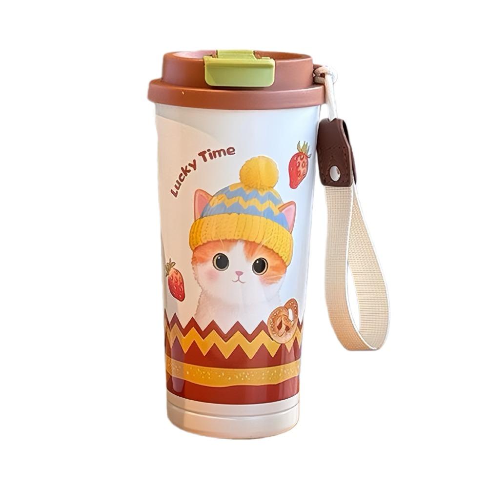 Portable 520ml Vacuum Cup Insulation Or Cooling Large Capacity Insulated Cup Cute Cat Thermal Water Bottle for Office Workers
