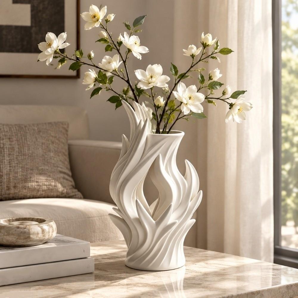 Twisted Wave Artistic Flame Vase Hollow Out Flower Container Irregular Vase Home Decor