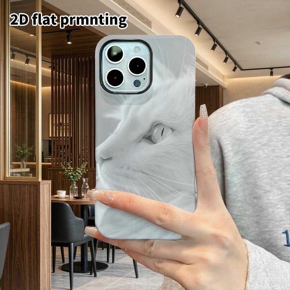 Phone Case: 2D Flat Design Suitable for iPhone 18, 17, 16, 15, 14, 13 Pro Film Protective Case, Couple Style, Long-haired White Cat, Christmas and Hal