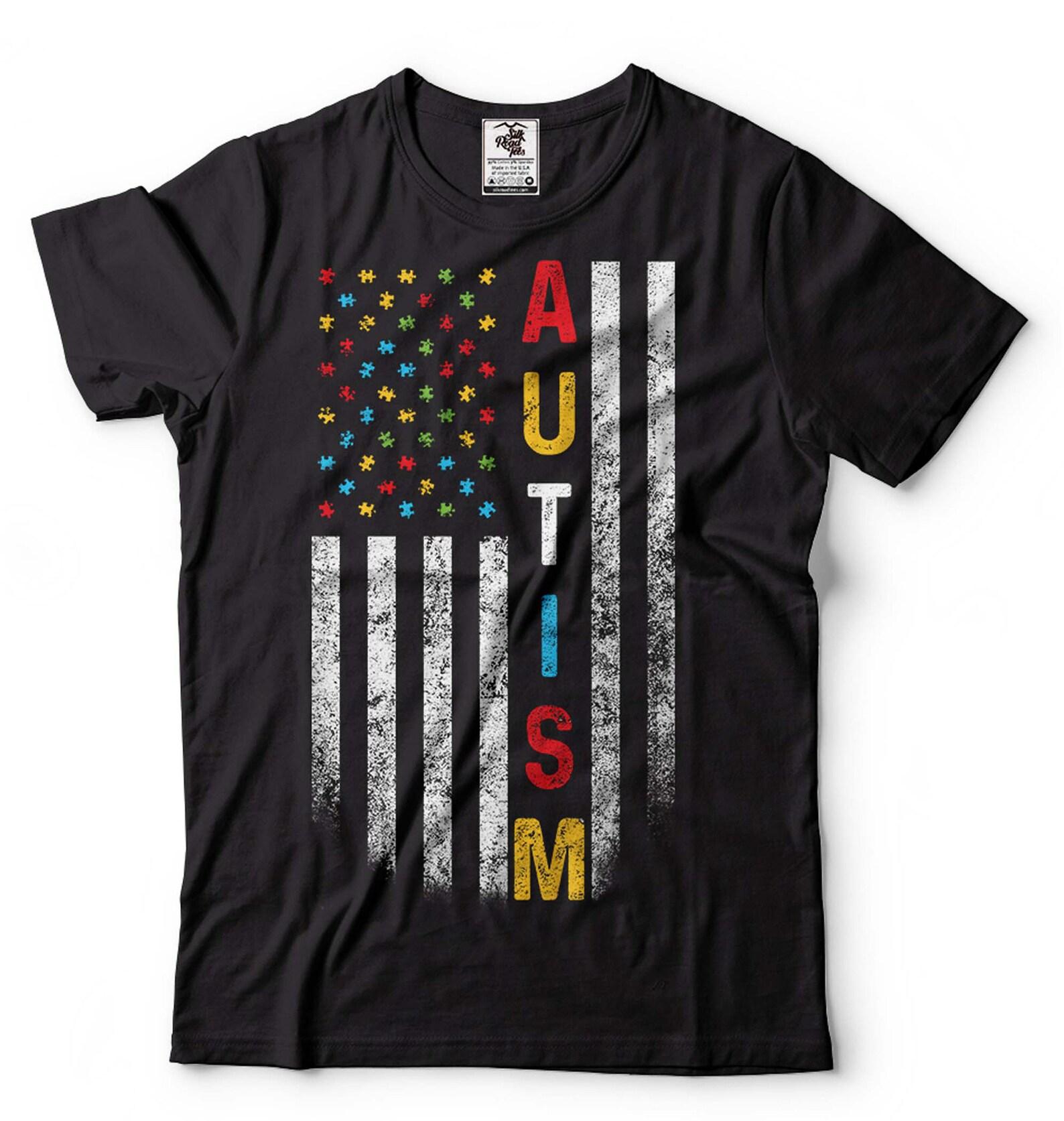 Autism Awareness USA Flag T-Shirt: Patriotic Puzzle Tee M