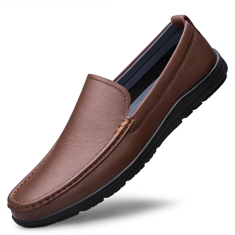 Fashion Business Mens Slip On Shoes Classic Men's Genuine Leather Loafers Casual Breathable Flat Shoes Non-Slip Comfortable Walking Shoe