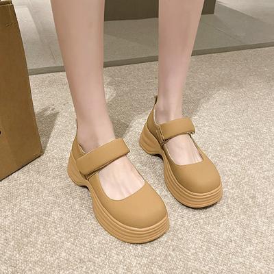 Fashion Fashionable and Minimalist Mary Jane Women's Shoes 2024 Autumn New Thick Sole Inner Elevated Casual Small Leather Shoes Heels