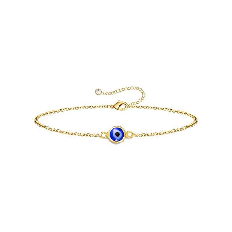 Fashion Round Evil Blue Eye Charm Bracelet for Women Stainless Steel Simple Chain Bracelets Amulet Friendship Jewelry Gifts