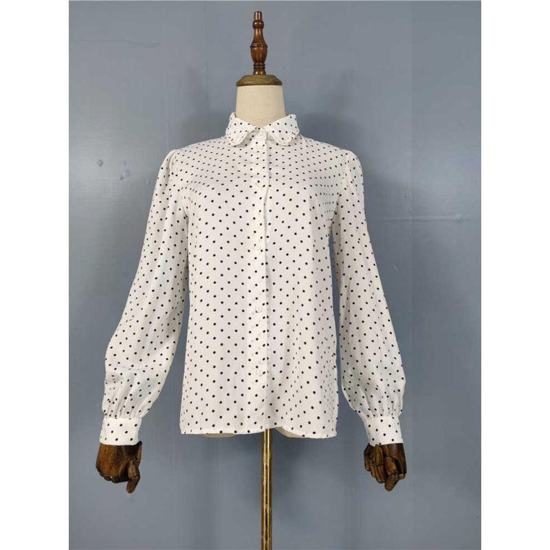 Export In Summer New Arrival French Style Temperament High Quality Smooth Satin Comfortable Long Sleeves Print Work Clothing All-Matching Shirt