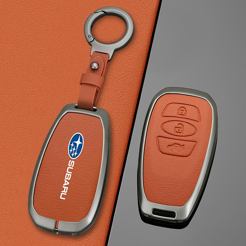 For Subaru WRX XV Crosstrek Legacy BRZ Forester Impreza STi Outback Zinc Alloy Leather Car Remote Key Case Cover Accessories X6