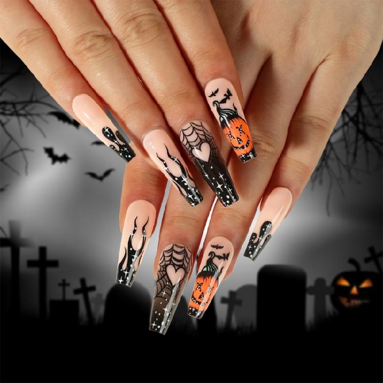 Halloween Press on Nails Coffin Fake Nails Press on Nails with Jelly Glues