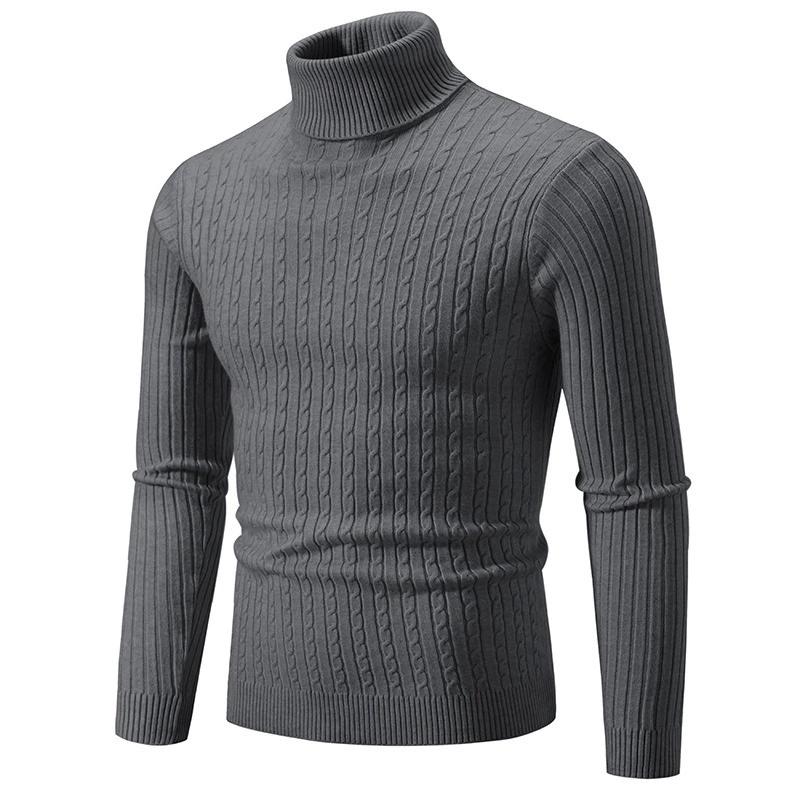 Autumn Winter Men's Turtleneck Sweaters Autumn Knitted Striped Streetwear Warm Long Sleeved Pullover Solid Color Basic Style Casual Tops