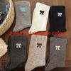 Bowknot socks, Korean-style women's autumn and winter warm plush retro mid-calf socks, brown mid-calf women's socks