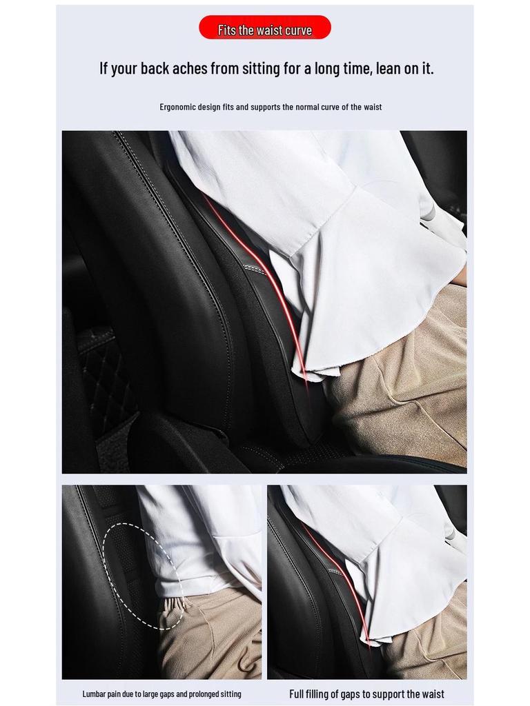 Genuine Leather Car Interior Set: Headrest & Lumbar Support Cushion