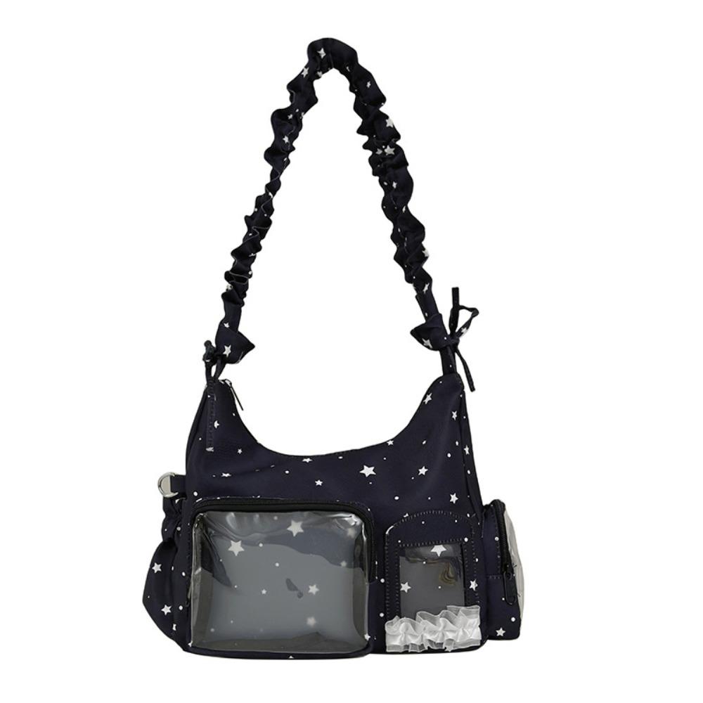 

PVC Transparent Shoulder Bag Solid Color Badge Display Bag Fashion Bow Ita Bag Women чёрный
