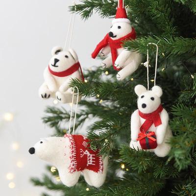 Nordic Wool Felt Polar Bear Christmas Tree Ornament