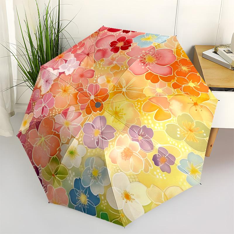 1pc Floral Pattern Automatic Folding Umbrella, 8-Rib Sturdy Canopy, Portable Travel Umbrella for Outdoor Use