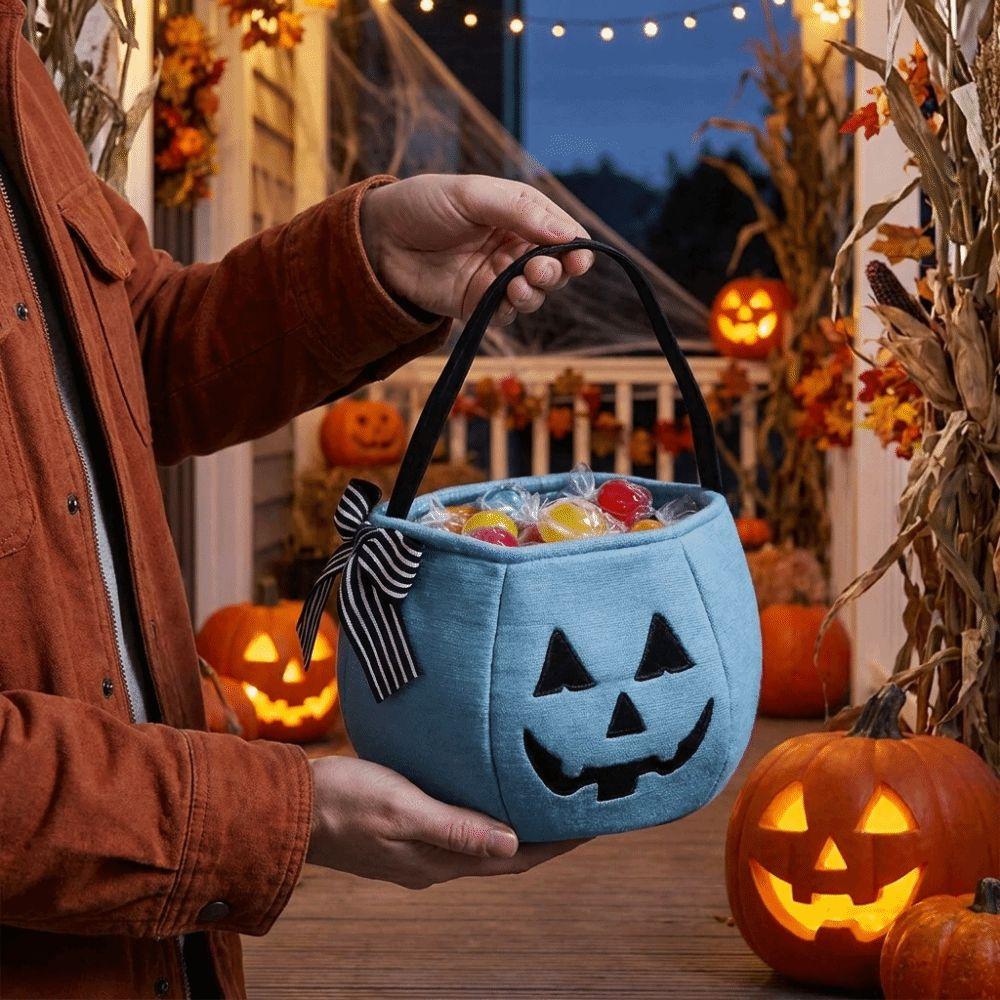 Portable Halloween Pumpkin Bucket Lace Bow Bow Candy Bag Cute Trick Or Treat Bags  Cosplay Dress-up