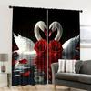Romantic Swan Red Rose Print Curtains Flat Perfect Valentine Day Bedroom Living Room Window Decoratio Set Of 2 Made Polyester Great Decor