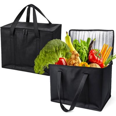 2-pack Insulated Shopping Bags, 16 Inches X 13 Inches X 9 Inches, Reusable, Foldable, with Sturdy Handles and Zippers, Insulated Food Bags.