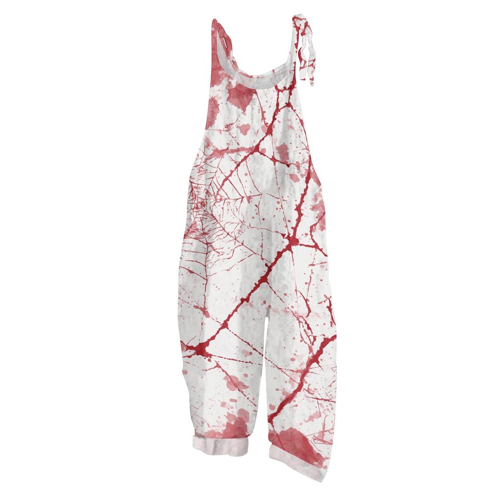 Women's Jumpsuit  Print Casual Loose Vintage Shoulder Strap Cotton Linen