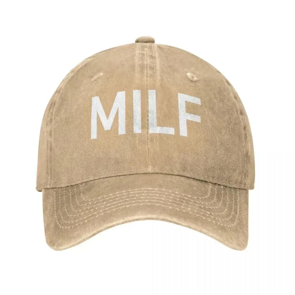 Vintage MILF Jokes Baseball Cap Unisex WomenDistressed Washed Snapback Outdoor Workouts Unstructured Soft S Hat