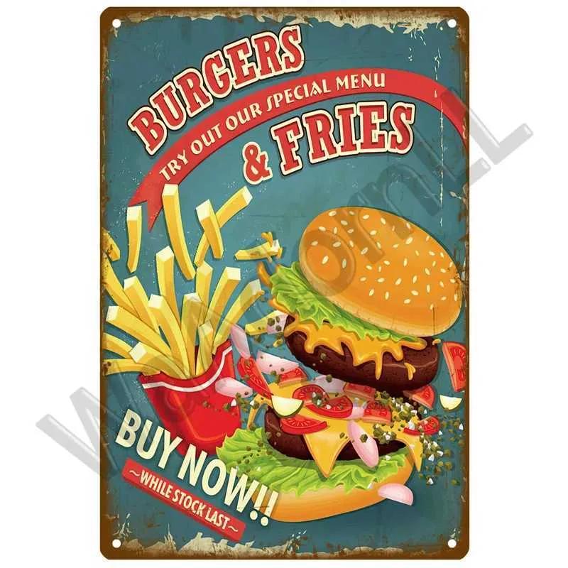 Metal Signs Exquisite Fast Food Boards Tin Sign Boards Vintage Restaurants Home Bars Cafes Kitchens Metal Posters Wall Decoration Accessories