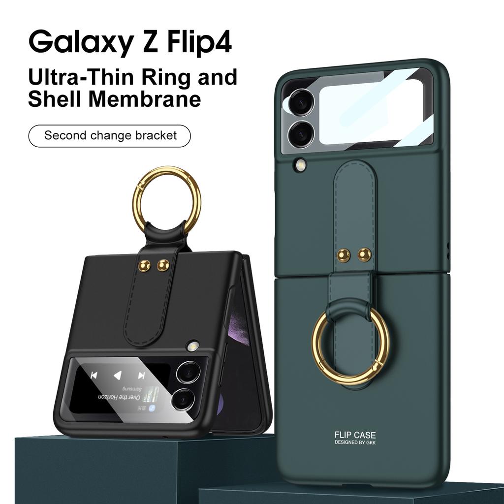 Pre Samsung Galaxy Z Flip 4 3 Puzdro Luxusné ultra-tenká pokožka-Pocitový krúžok Držiak šošovky Fólia odolná proti nárazom Pevný zadný kryt