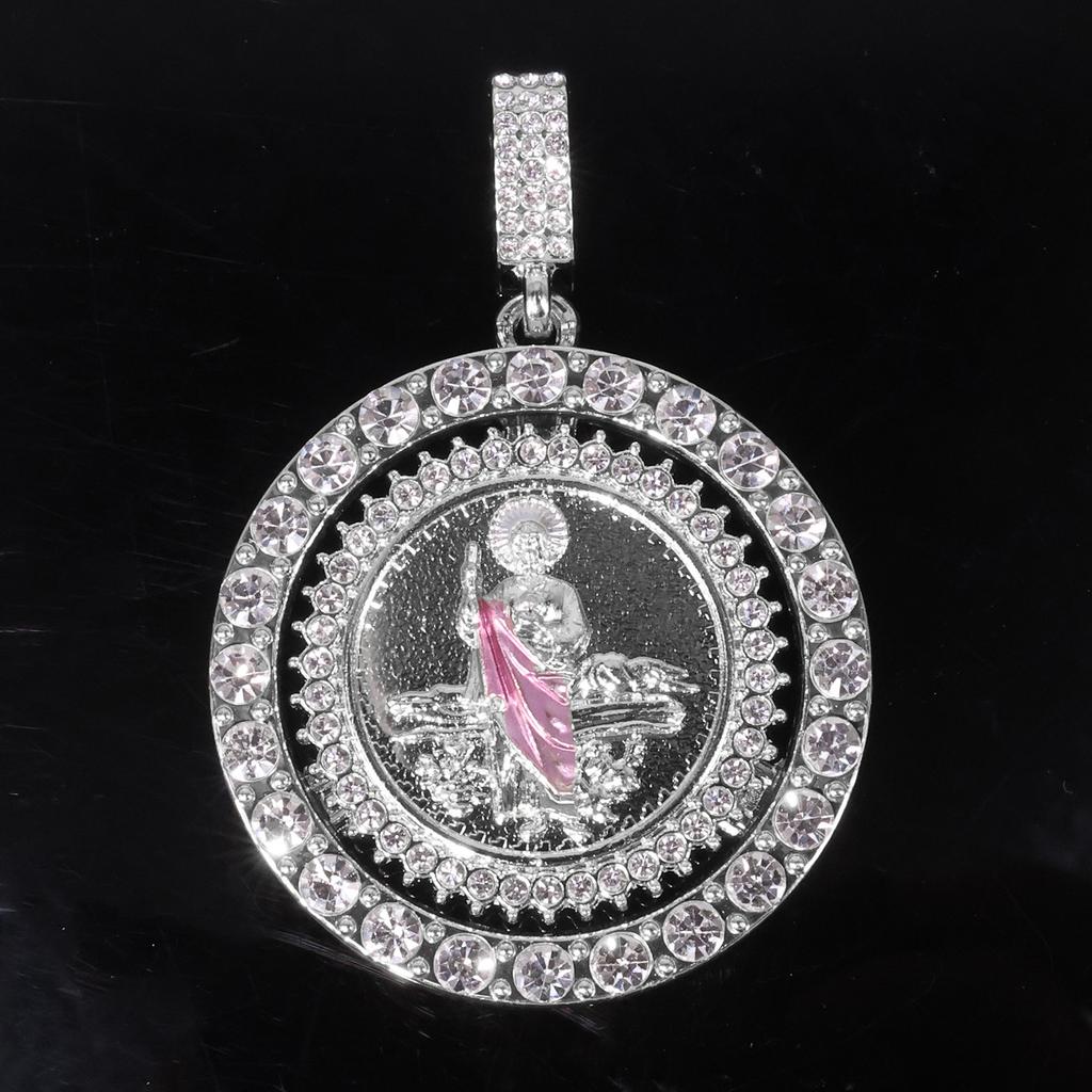 European and American New Rotatable St. Jude Alloy Pendant, Alloy Diamond-encrusted Personalized Hip-hop Style Necklace Jewelry
