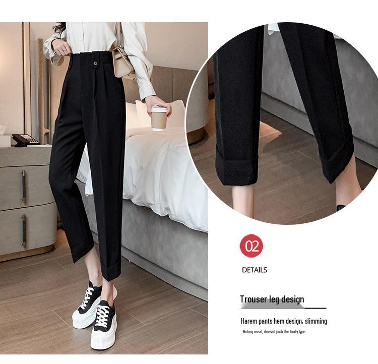 Radish Women's High Waist Cigarette Leg Cropped Pants - Korean Style Harem for Spring/Summer 2026