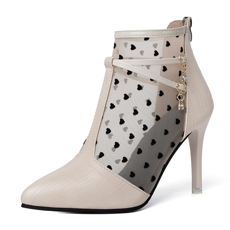 Fashion Baotou Sandals Summer New Pointy High Top Hollow Mesh Cool Boots Fine Heel Breathable Mesh Boots