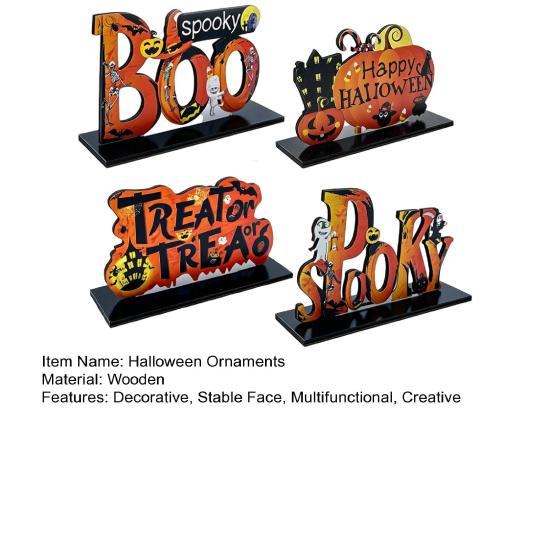 Stable Base Halloween Decor Wooden Tabletop Ornaments, Freestanding Solid Wood Letter Signs, Decorative Table Centerpiece Word Signs with Pumpkin And