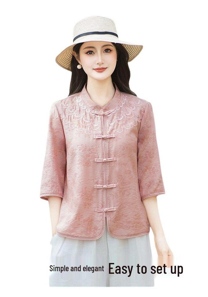 Chic Camicia Retro a Sette Maniche Stile Cinese