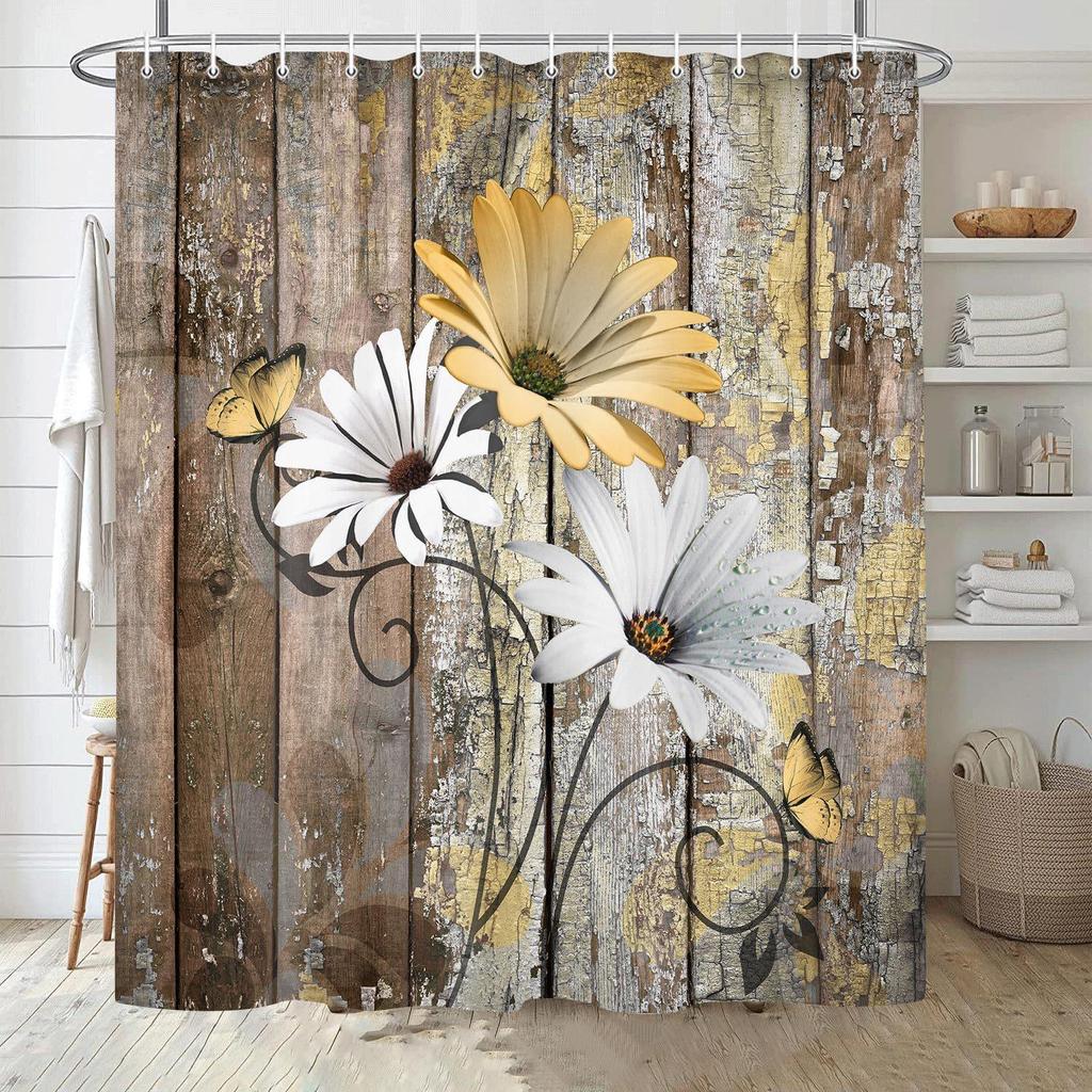 Chrysanthemum 3D Print Waterproof Polyester Shower Curtain