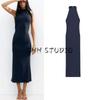 Spring New Women's Clothing French Style Design Ruched Decoration Hanging Collar Sleeveless Dress 5039325