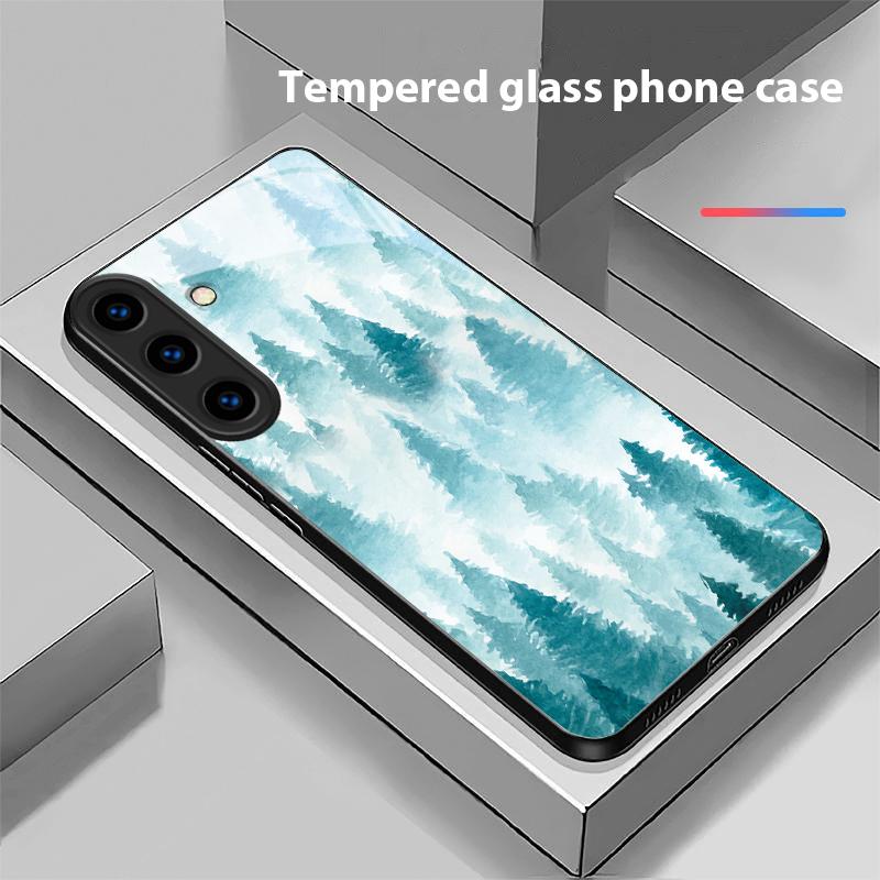 Ink Landscape Painting For For Samsung Galaxy S25+ S24+ S26 Ultra S25 Edge S24 FE S23 S22 S21 S20 Plus Black Glass Phone Case