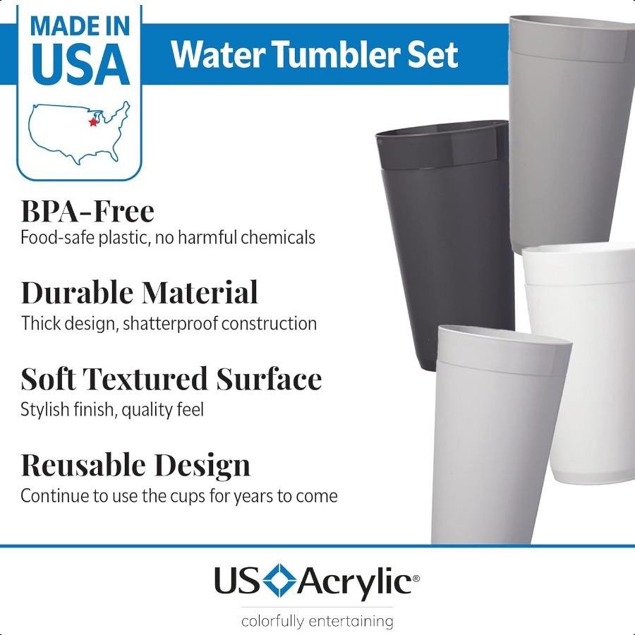 

Небьющиеся пластиковые стаканы-непроливайки Ньюпорт объемом 20 унций, штабелируемые, цвета серый камень, набор из 12 штук, многоразовые, не содержат BPA, сделано в т United States